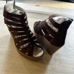 Cordani brown suede leather platform wedge sandal made in Spain size 8